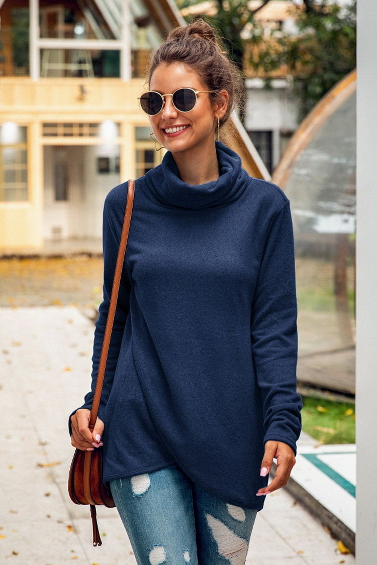 RadyRin Irregular Hem Long-Sleeve Turtleneck Sweater