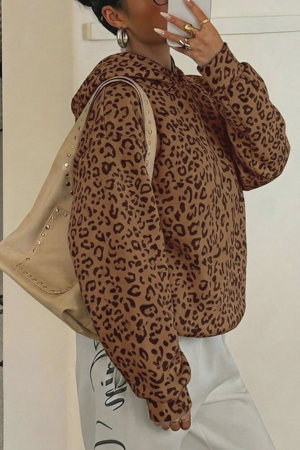 Leopard Print Oversized Pullover Hoodie