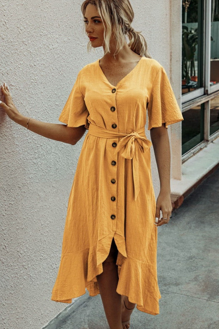 Ruffled V-neck Lace Dress