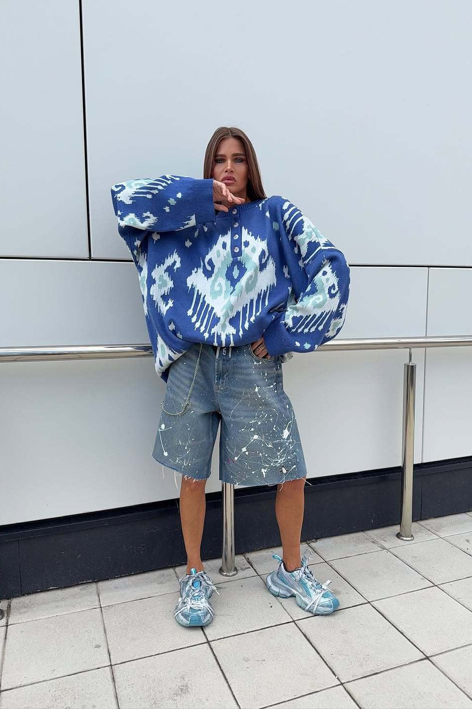 PrincessAce Color Block Loose Knit Sweater for Cozy Style