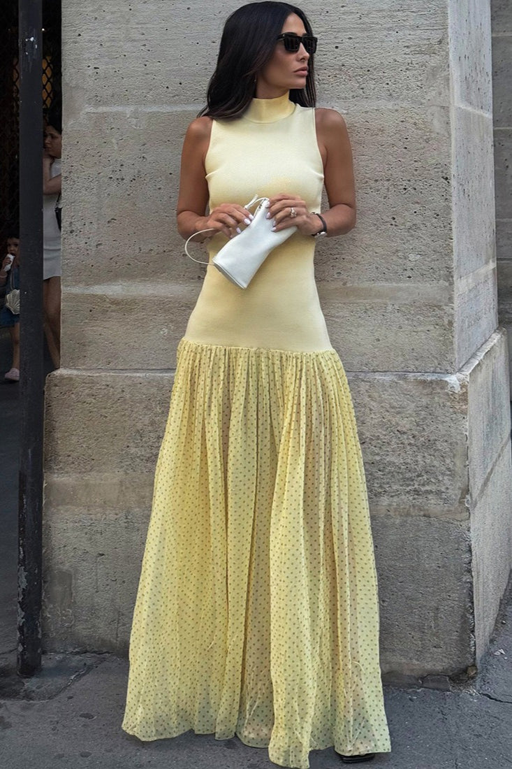 Polka Dot Patchwork Maxi Dress - Fashionpara