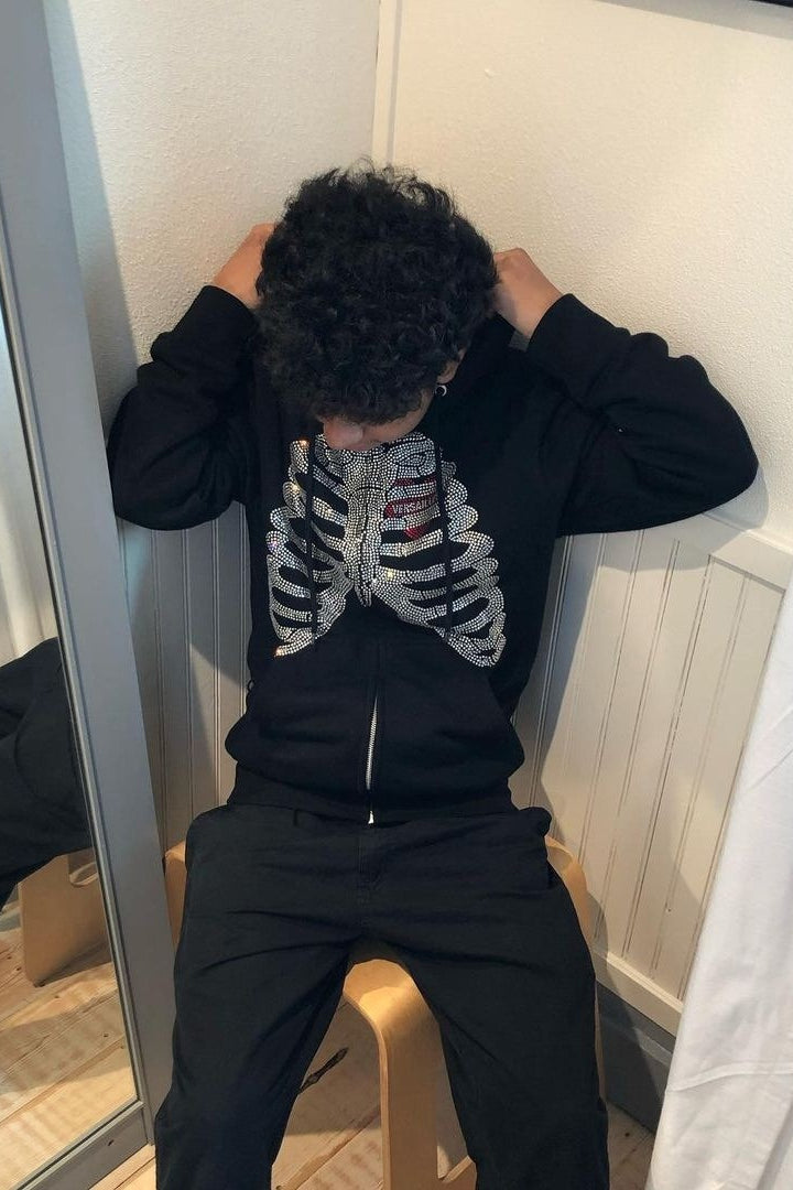 Rhinestone Skeleton Zip Hoodie