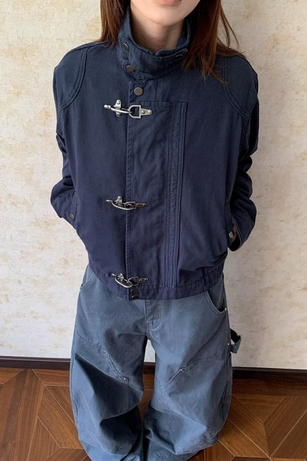 Toggle Buckle High Collar Utility Jacket