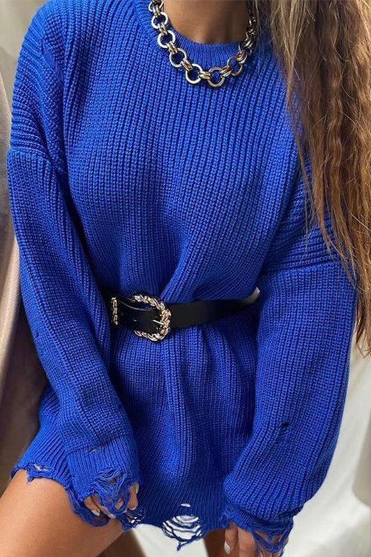 Distressed Hem Turtleneck Oversized Knit Sweater 7