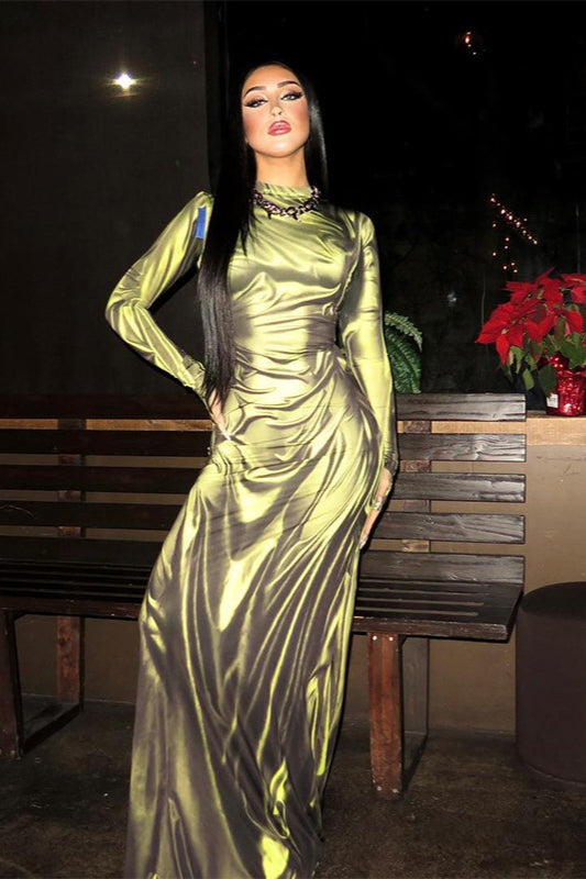 Trendy Floral Print Long Sleeve Bodycon Maxi Dress