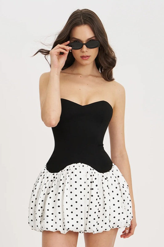 Polka Dot Strapless Bodycon Mini Dress - Fashionpara