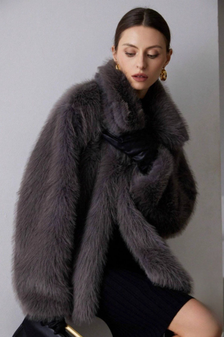 Luxe Solid Faux Fur Winter Coat - Fashionpara