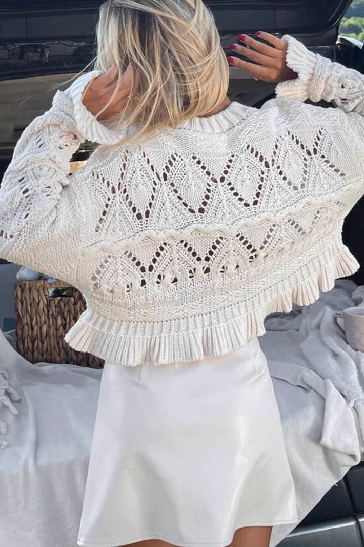 White Crochet Hollow Knit Sweater