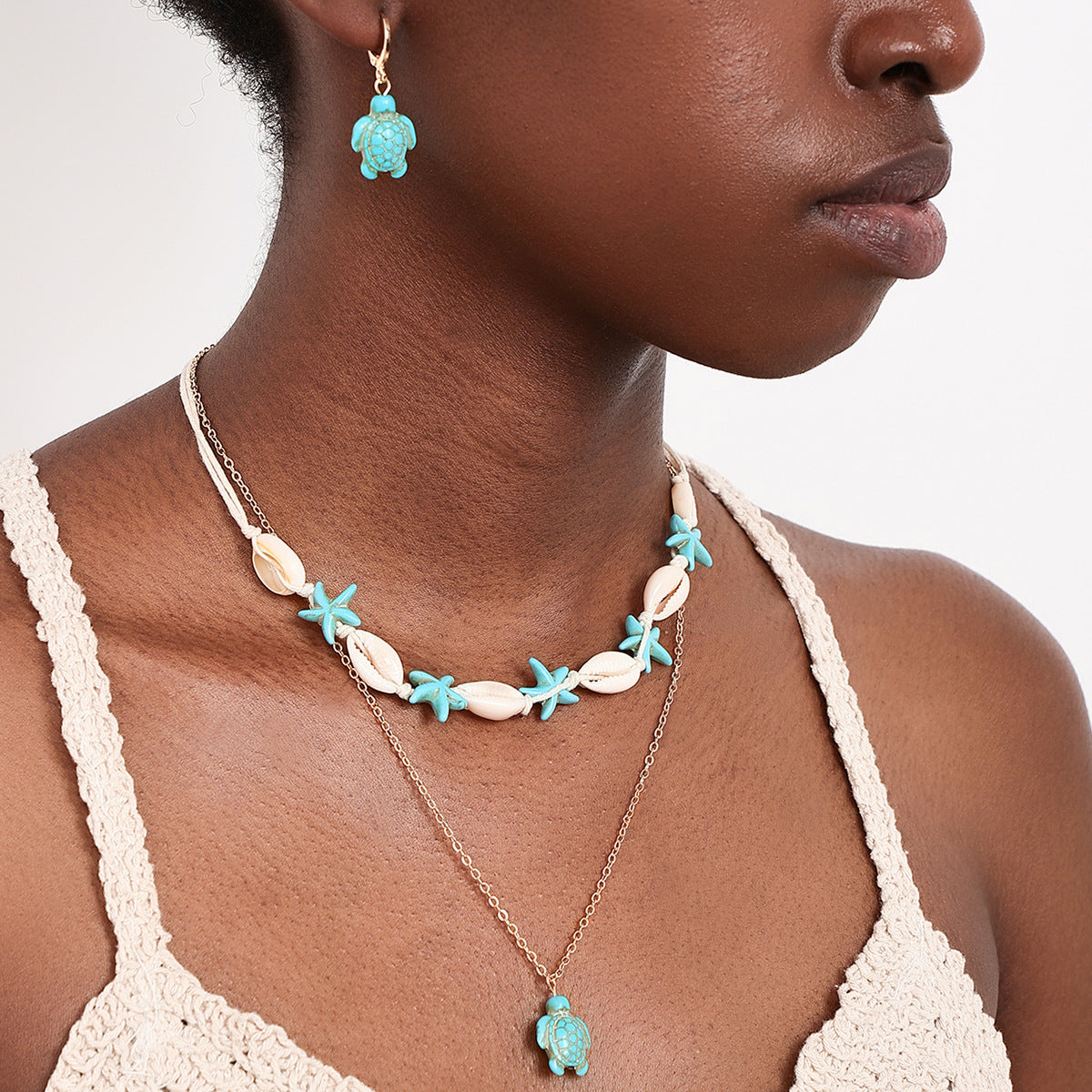 Starfish Shell Necklace and Earrings