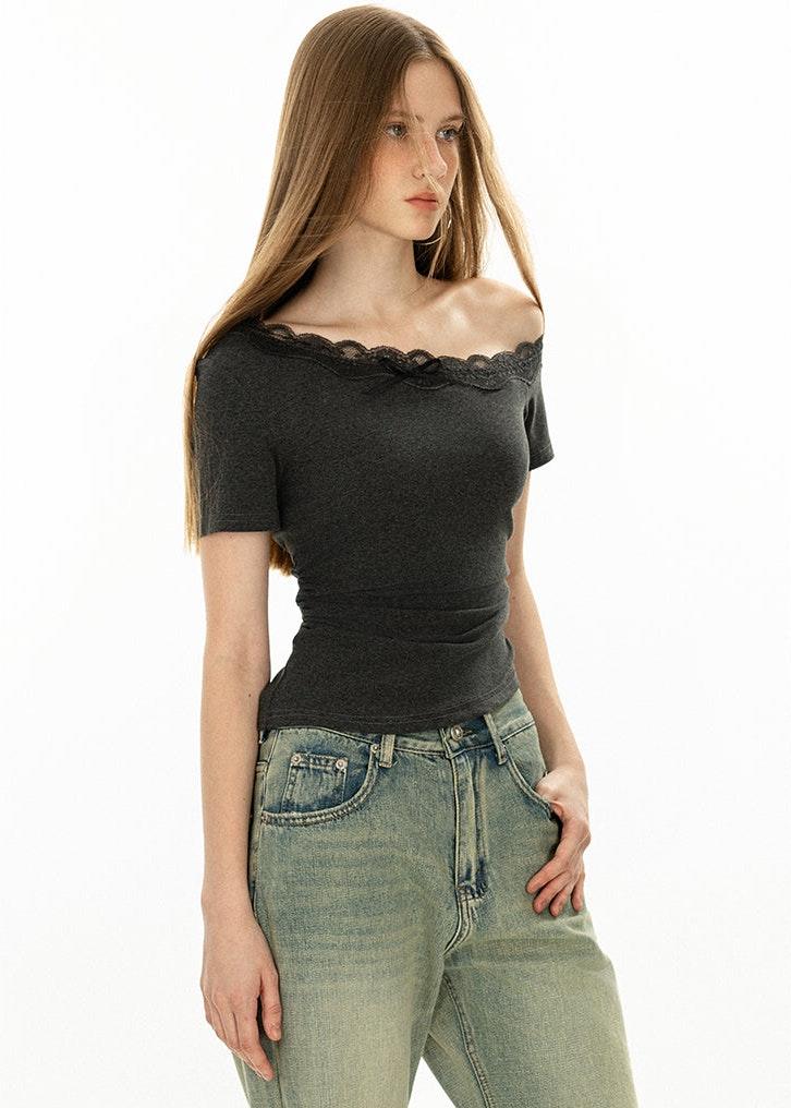Lace Trim Off Shoulder Top