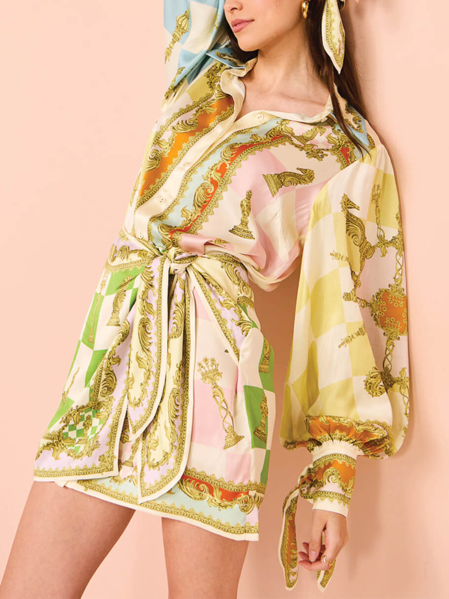 Unique Printed Irregular Knotted Mini Dress - Fashionpara