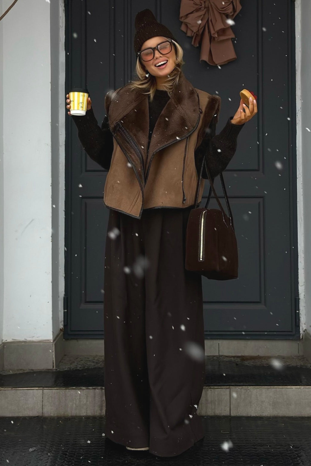 Brown Loose Fit Faux Fur Coat for Stylish Warmth