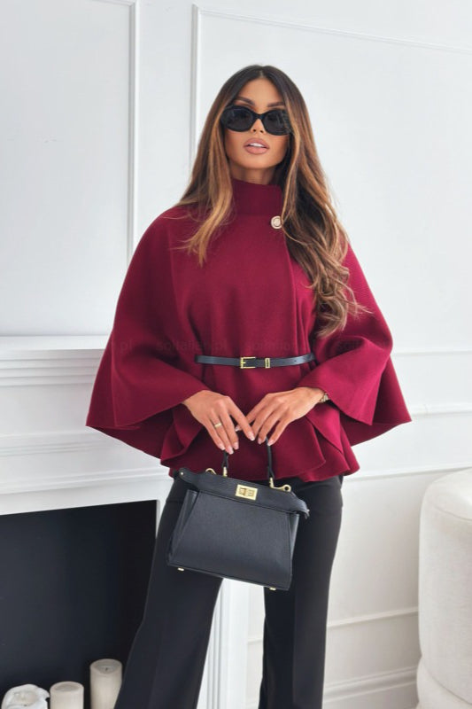 Tailored Wool Blend Belted Cape Coat - Fashionpara