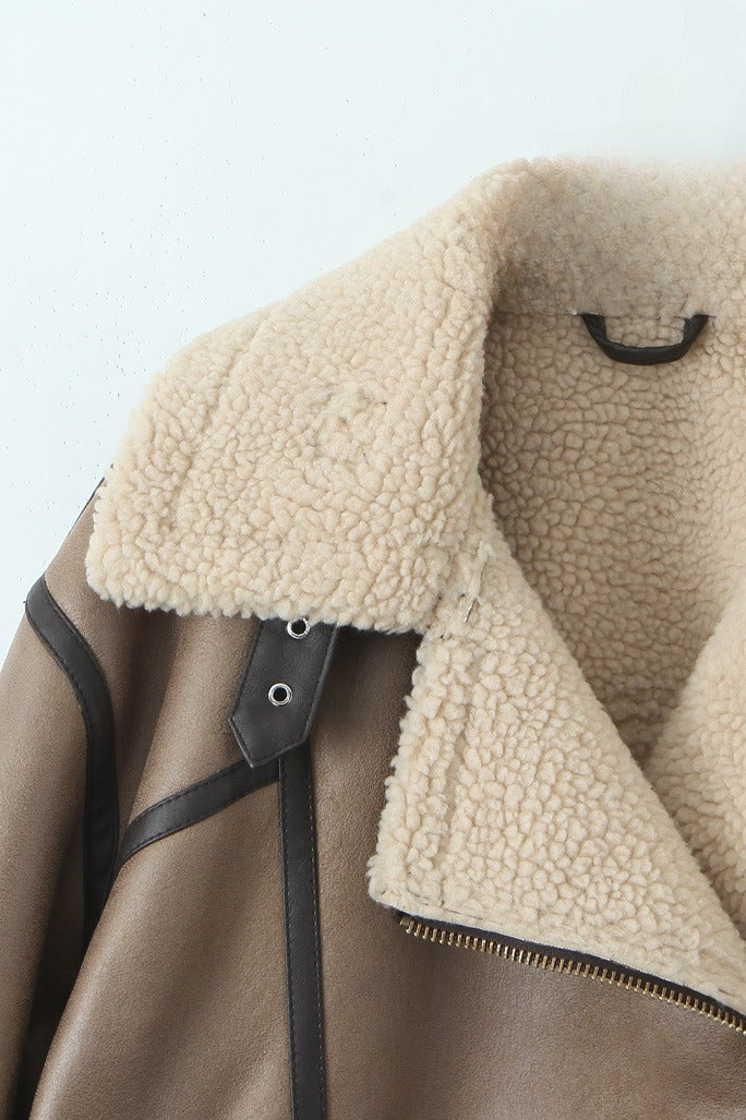 Vintage Patchwork Faux Suede Long Coat with Stylish Lapel