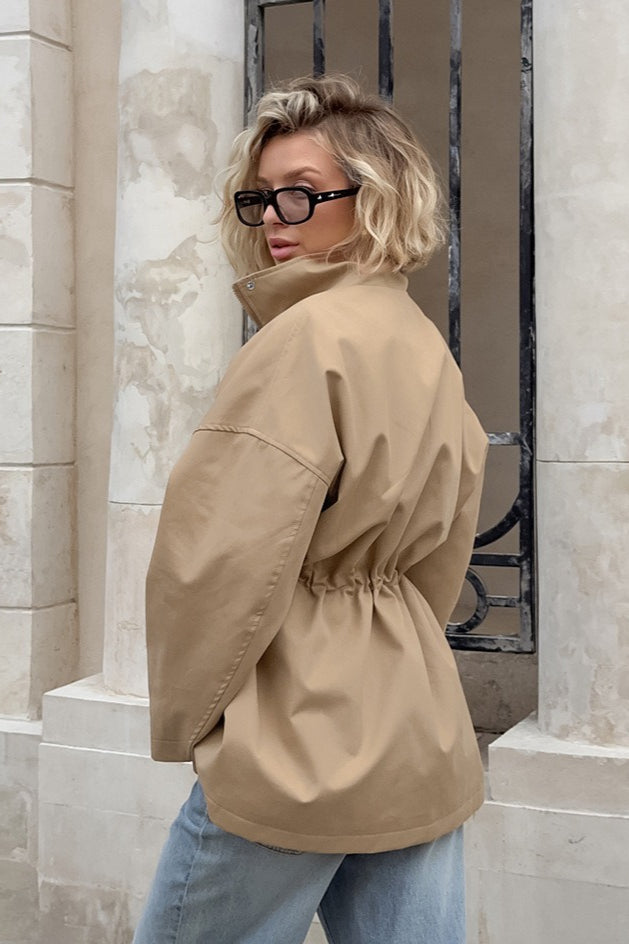 Khaki Drawstring Trench Jacket