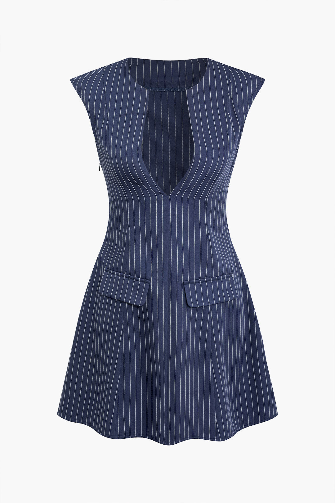 Stripe Print Pocket V-neck Mini Dress