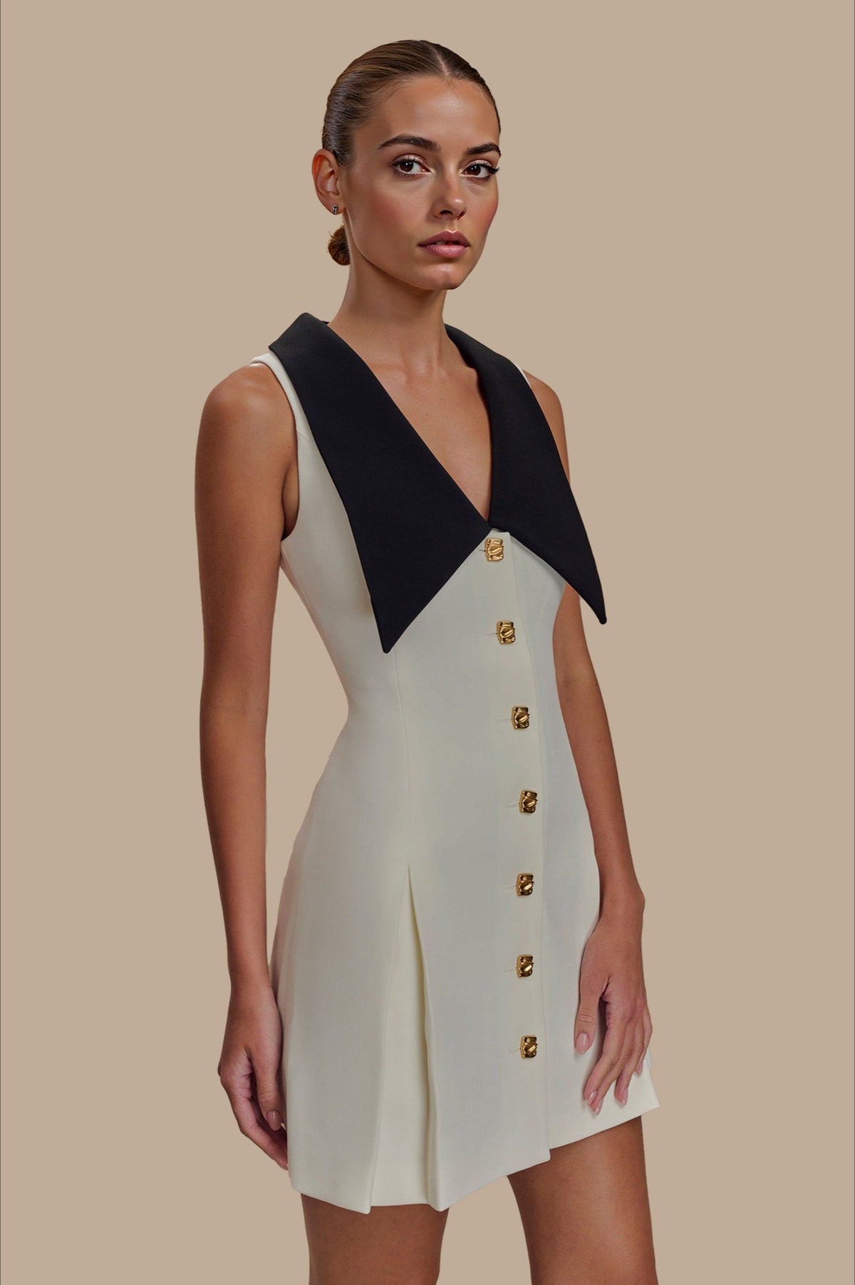 Fitted Lapel Button Work Dress