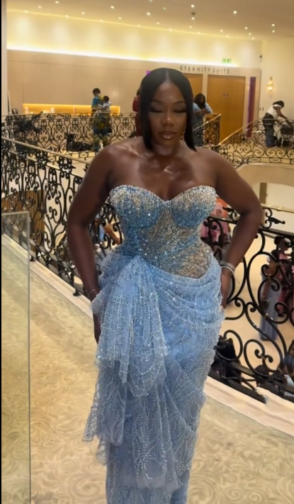 Shiny Strapless Blue Sequin Beaded Sheath Long Party Dress Evening Gown D1506