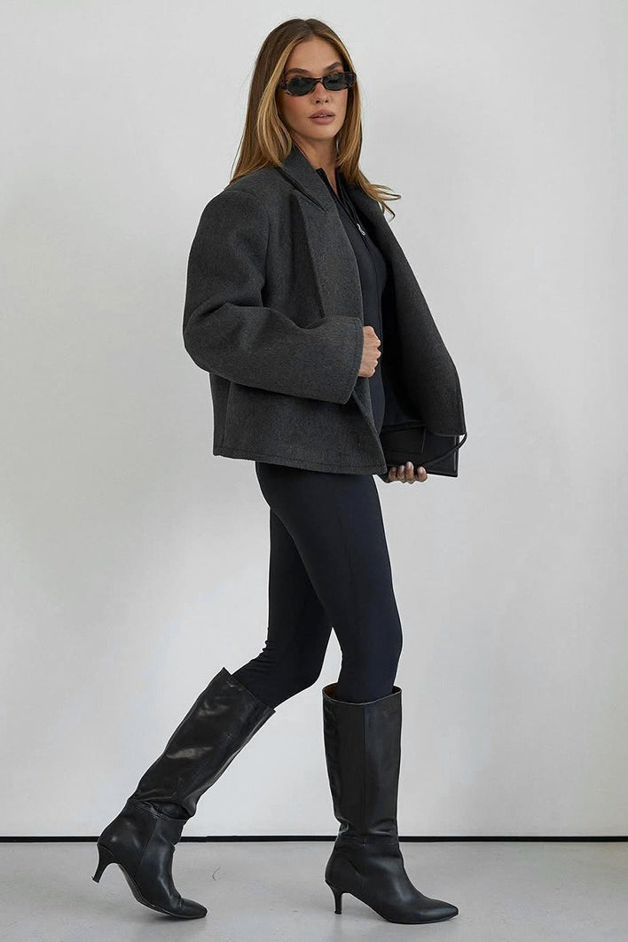 Charcoal Belted Wool Blend Blazer