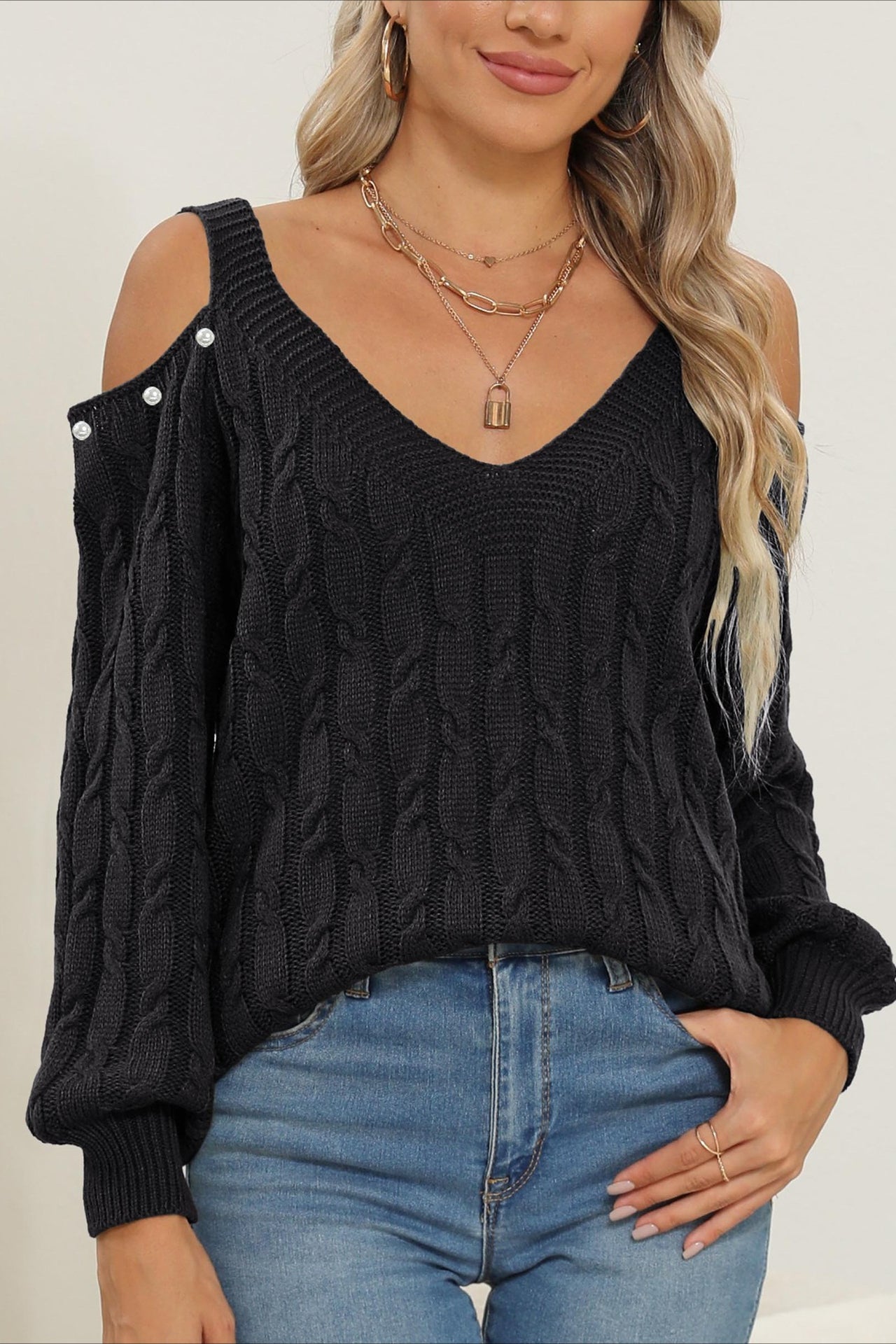 PrincessAce Deep V Off-Shoulder Pullover Sweater for Women