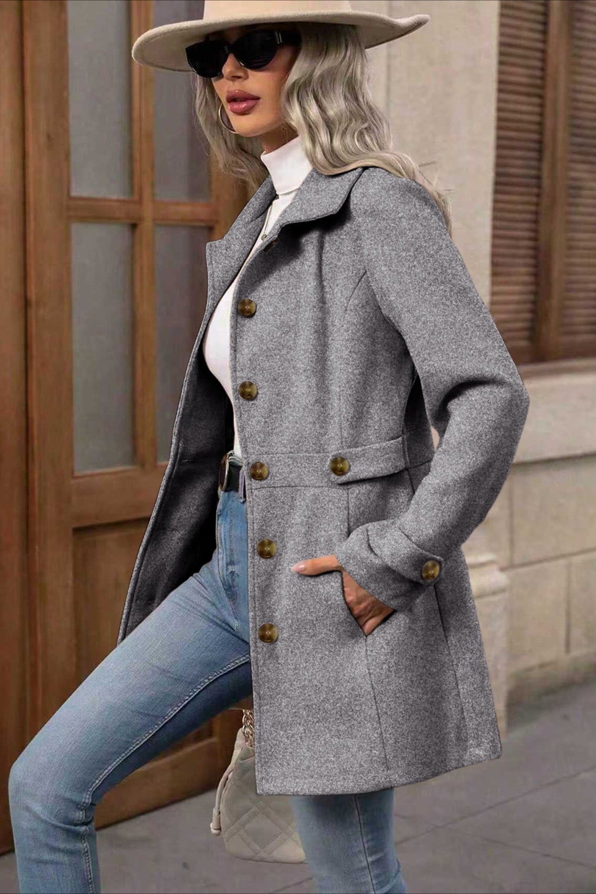 Midi Wool Blend Belted Notch Lapel Coat - Fashionpara