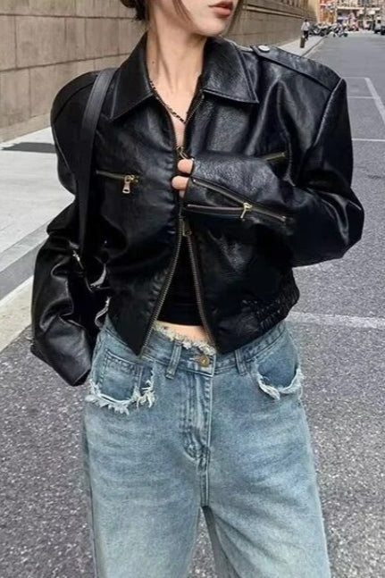 PU Leather Biker Bomber Jacket