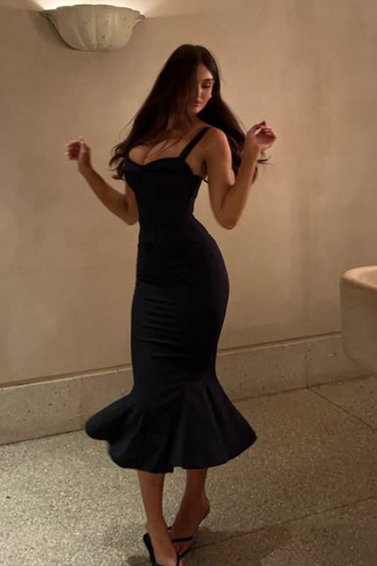 Solid Color Cami Mermaid Midi Dress