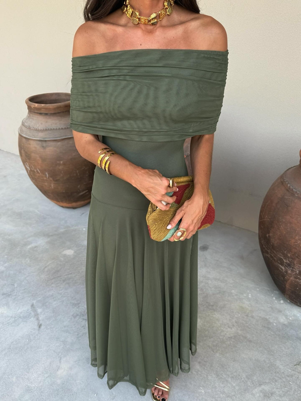 One Shoulder Draped Short Sleeve Jersey Maxi Dress 8