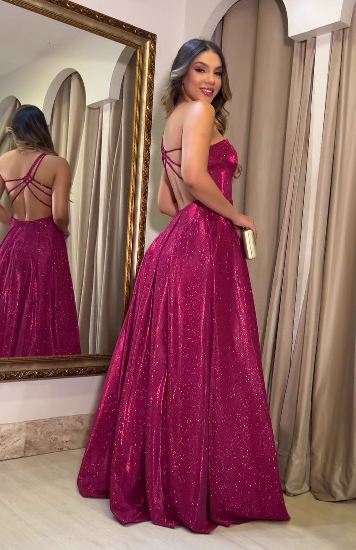 Sparkly One Shoulder Satin Sequin A Line Long Party Dress Hot Pink Evening Gown D1417