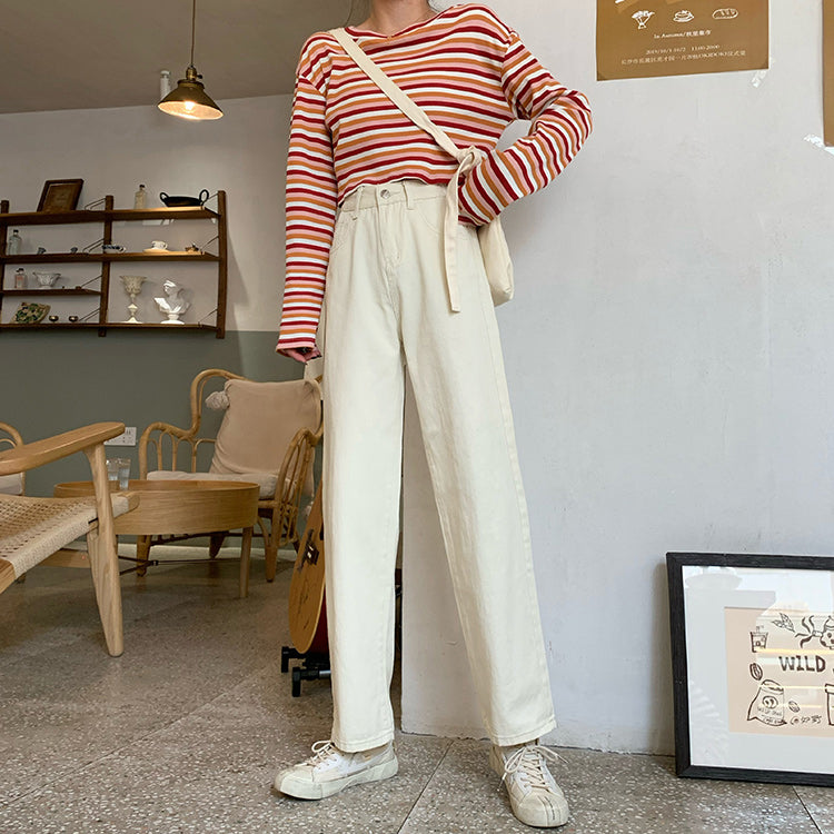 KittenAlarm - High Waist Retro Simple Long Jeans Pants