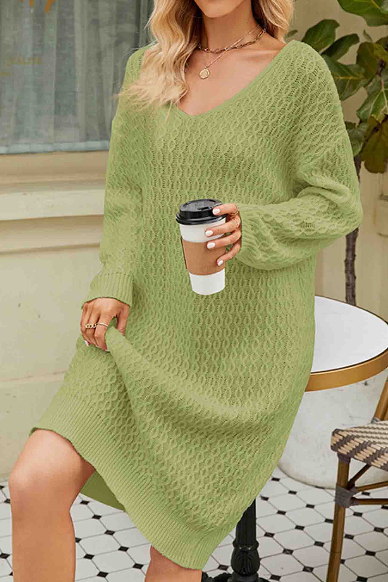 AROLORA Solid Color Long Knitted Midi Sweater Dress