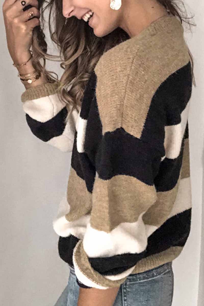 Florcoo Striped O-Neck Sweater in Three Stylish Colors