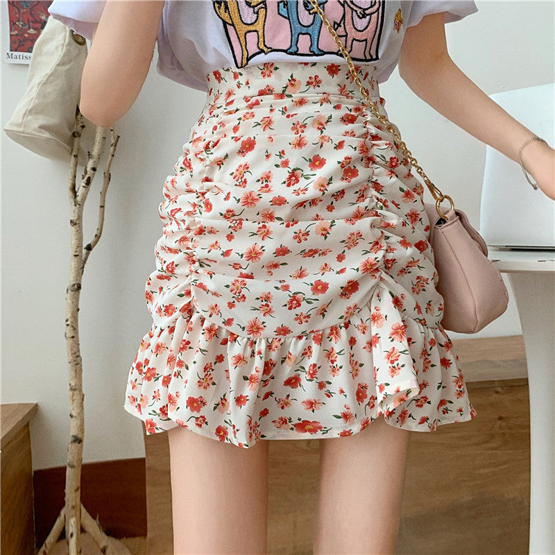 Flowers Pattern Folds Sexy Mini Skirts - Fashionpara