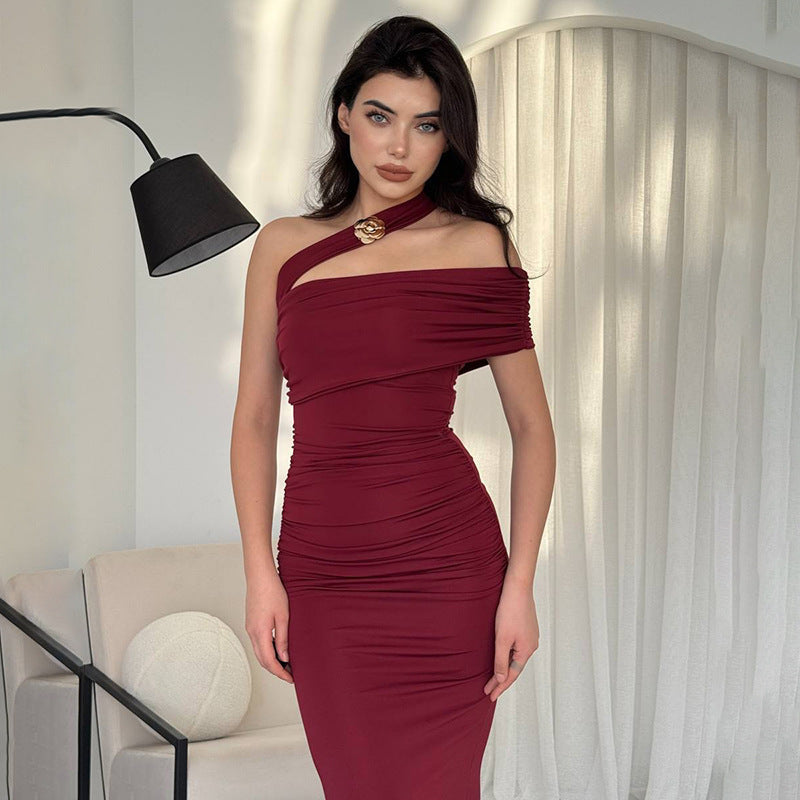 One-Shoulder Ruched Bodycon Column Midi Dress 5