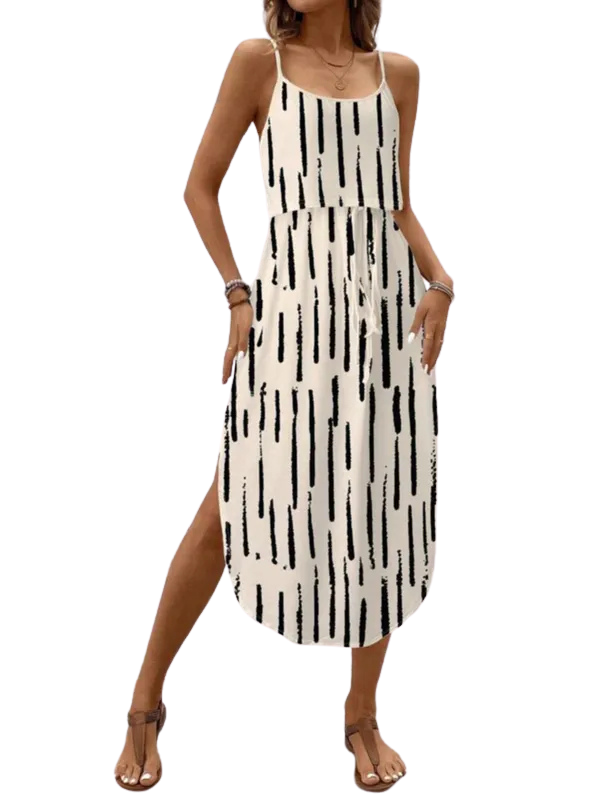 Scoop Neck Layered Split Print Cami Midi Dress 7