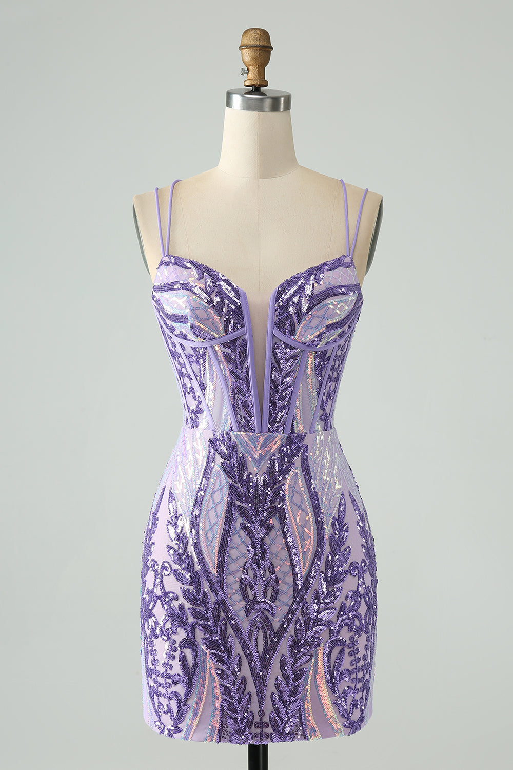 Zapakasa Women Sparkly Dark Purple Homecoming Dress with Sequins Spaghetti Straps Corset Lace- Up Back Cocktail Dress