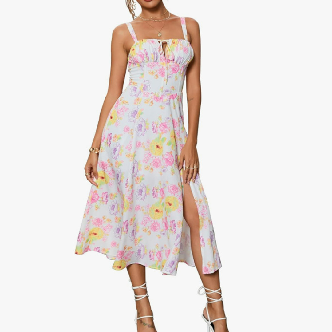 Strappy Tie Front Corset High Split Midi Dress 6