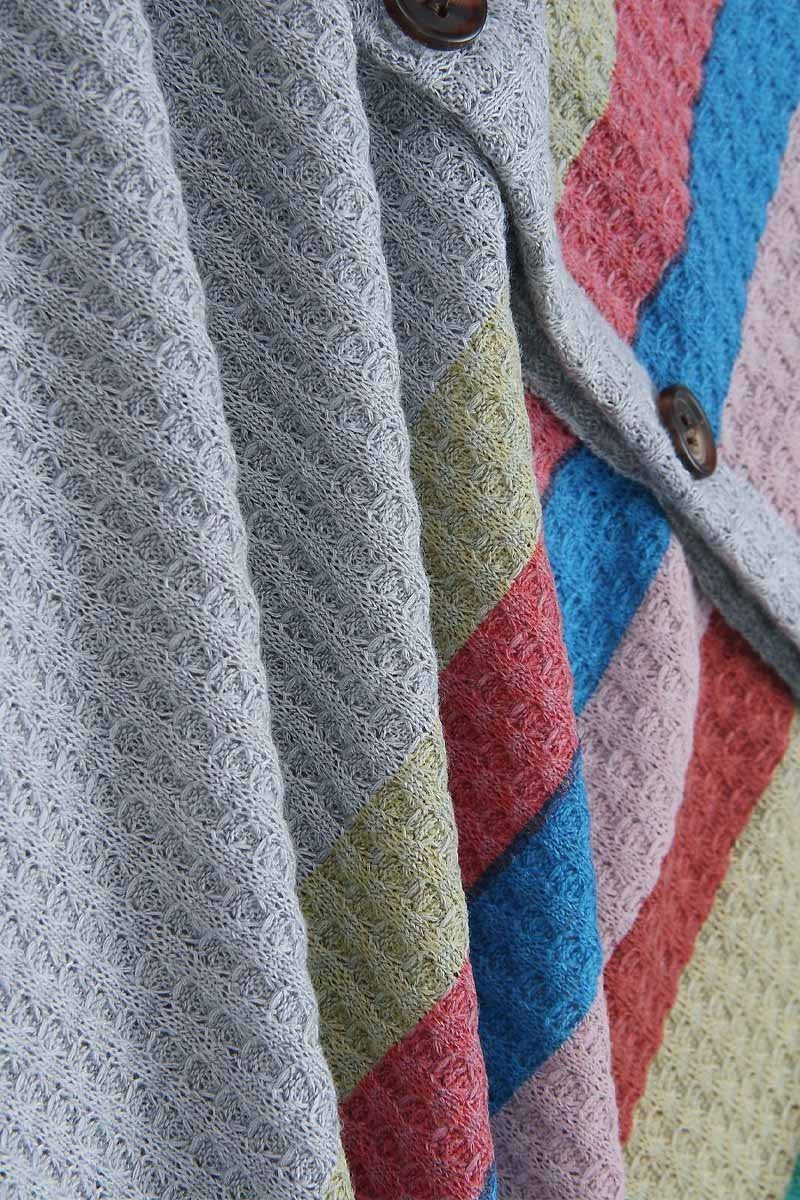 Florcoo Striped Rainbow Casual Button Tops - Fashionpara