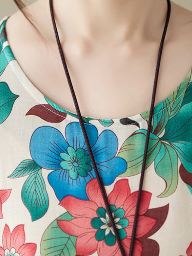 Abstract Print Round Neck Short Sleeve Cocoon Maxi Dress 6