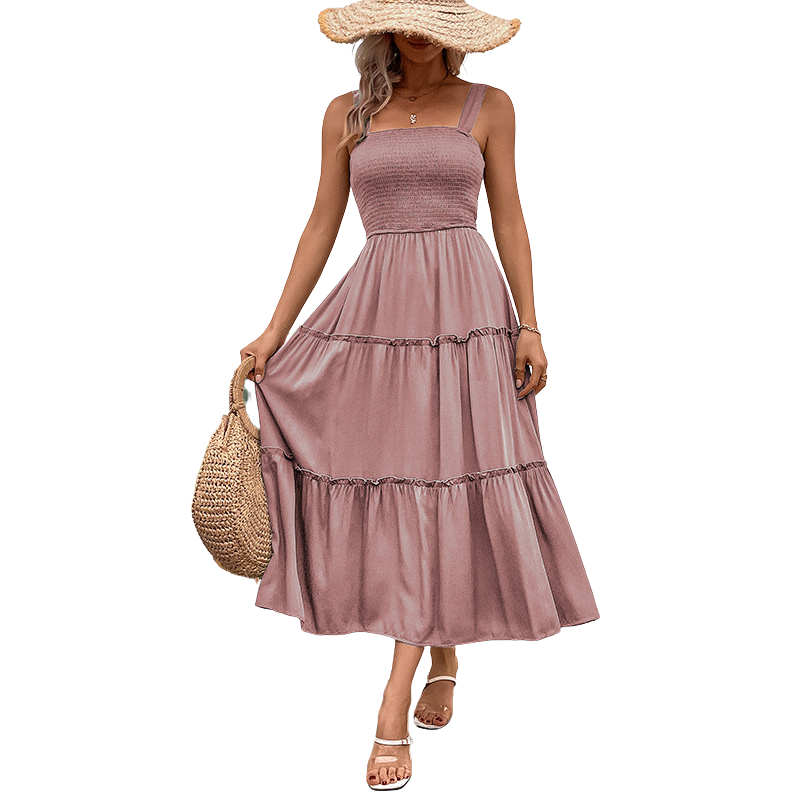 Square Neck Smocked Sleeveless Tiered Midi Dress 6