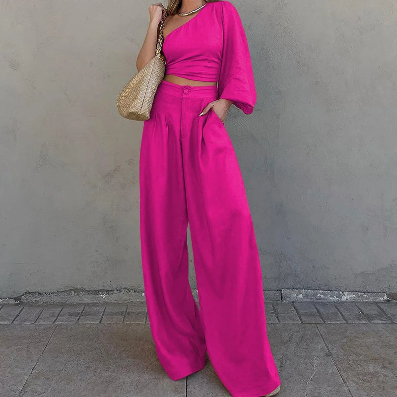 Women's Fashion Unilateral Sleeve Two -piece Suit - Fashionpara