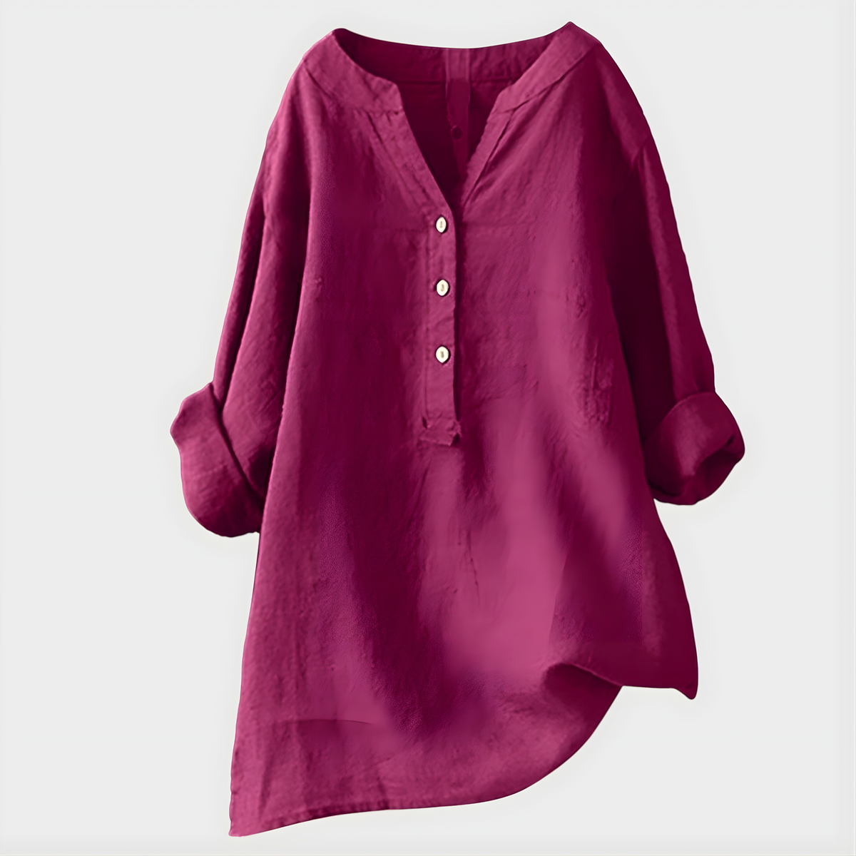 Notch Neck Button Front Long Sleeve Linen Blouse 8