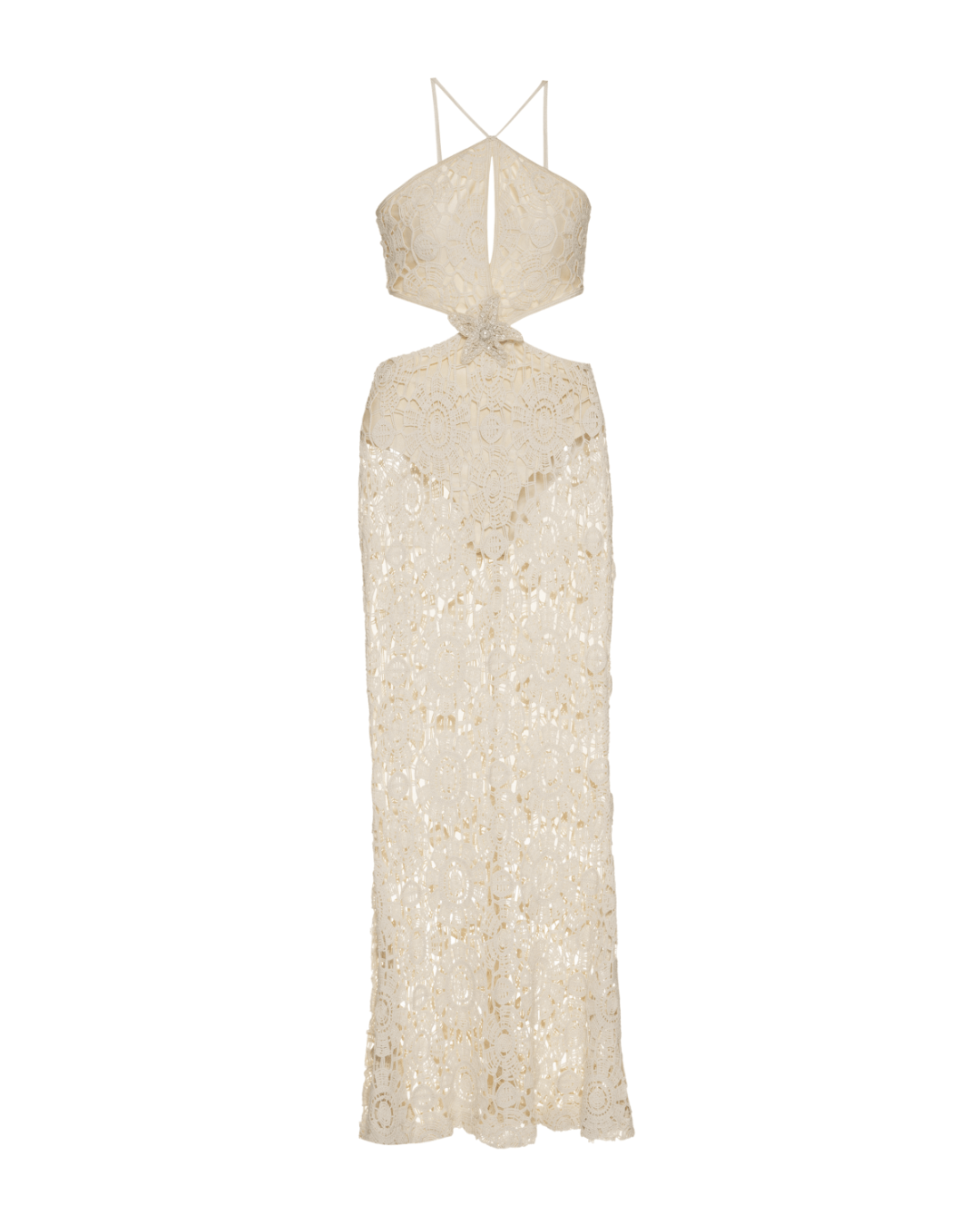 Embroidered Crochet Halterneck Dress - Fashionpara