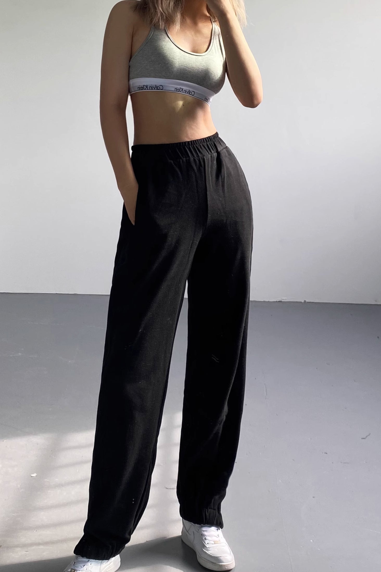 Lace Up Seam Elastic Waist Sports Pants