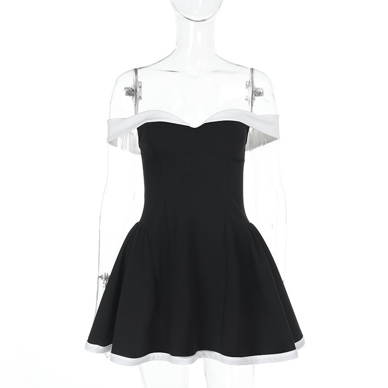 Off-Shoulder Sweetheart Contrast Trim Flared Mini Dress 6
