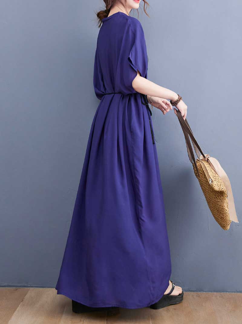 Embroidered Patch V-Neck Short Sleeve Kaftan Maxi Dress 4
