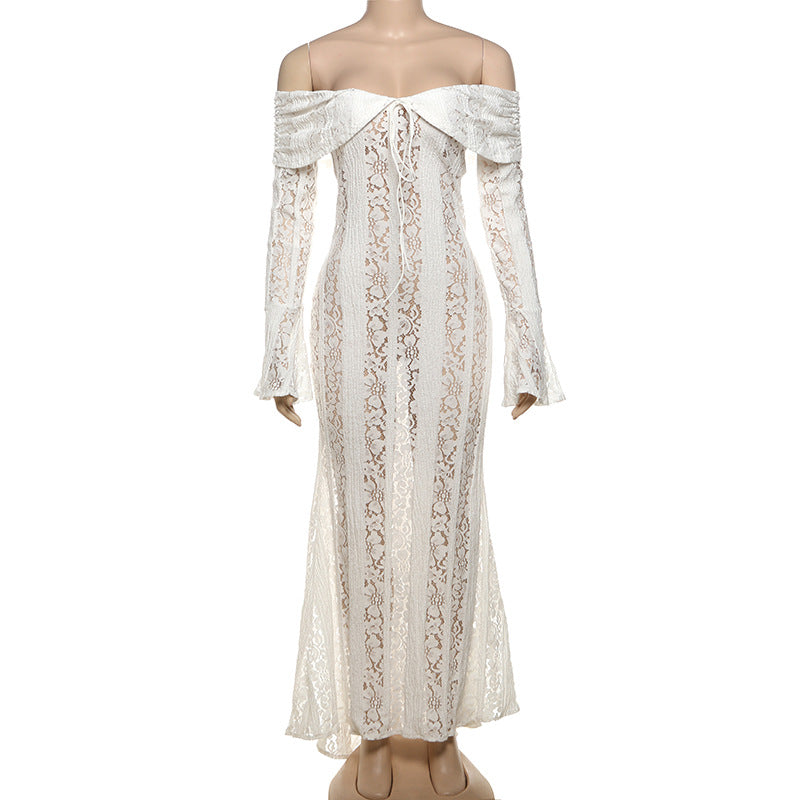 Floral Lace Off-Shoulder Long-Sleeve Mermaid Maxi Dress 6
