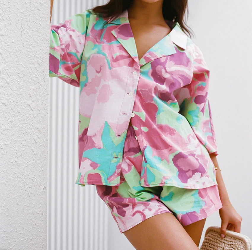 Casual Printed Shirt & Shorts Two-Piece Set - Fashionpara