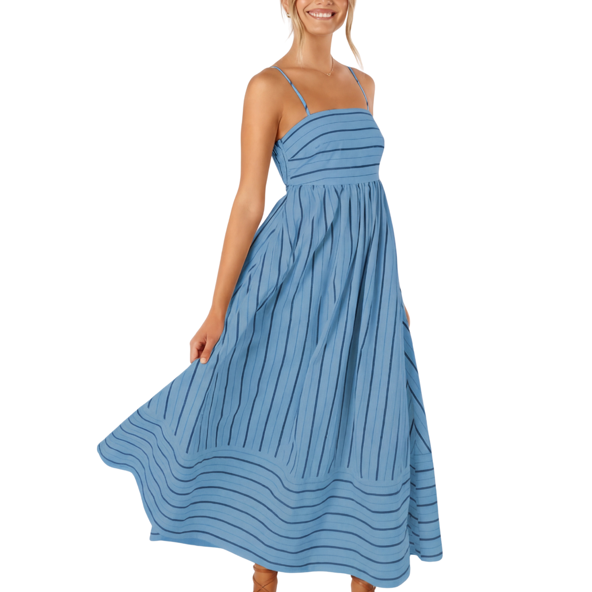 Striped Spaghetti Strap Tiered Maxi Dress 8