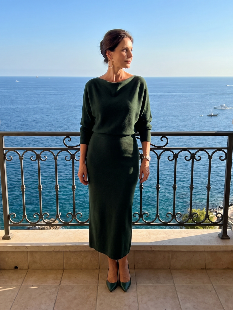 Cowl Neck Long Sleeve Fitted Knit Midi Dress 10